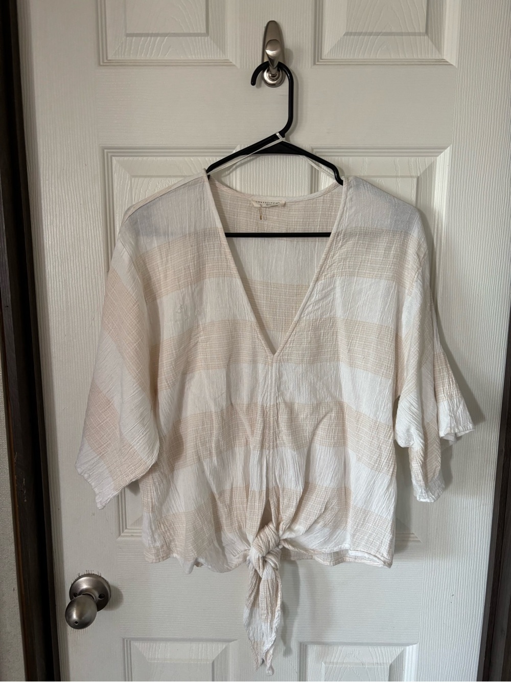 lovestitch Cream and White Striped Tie-Front Tunic